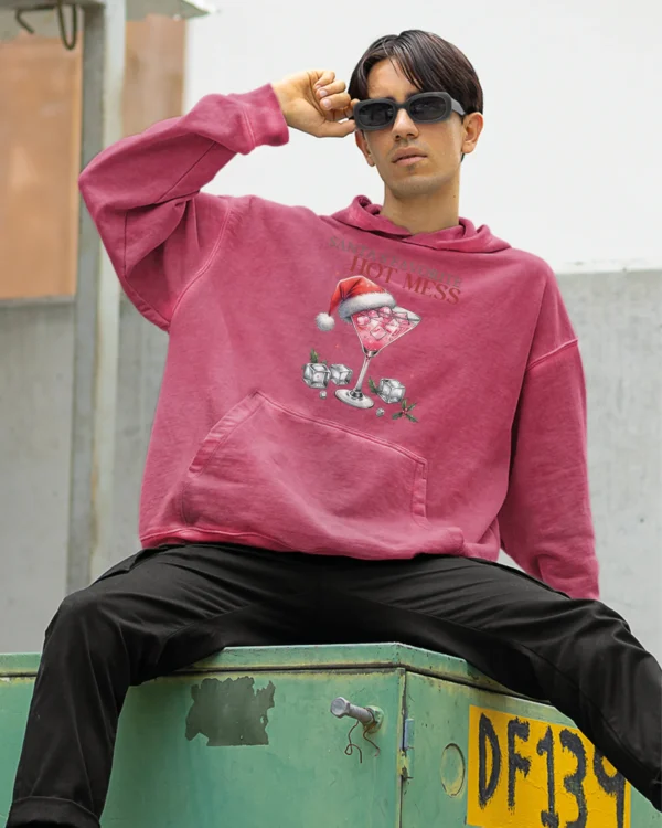 Bluza oversize z kapturem <br>Santa's Favorite Hot Mess <br>Efekt Sprania, Edycja Limitowana